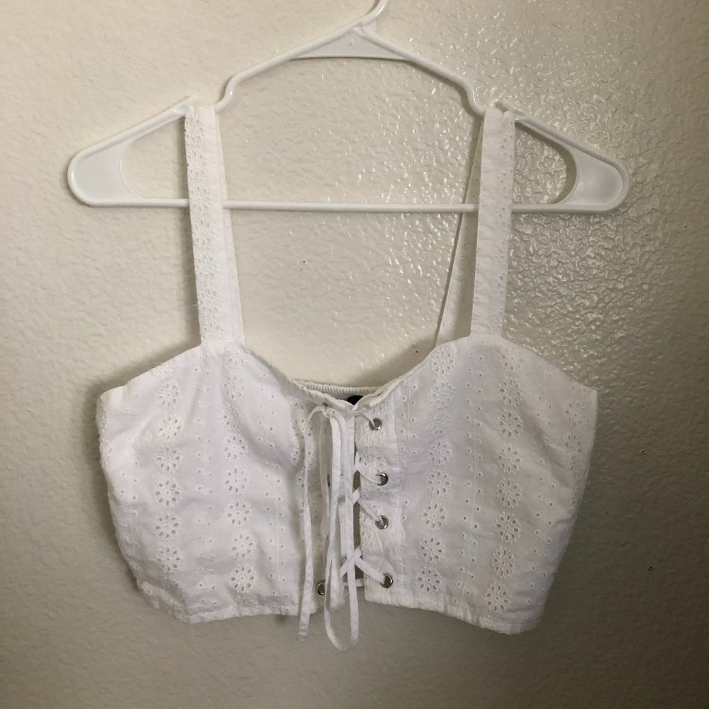Forever 21 White Floral Crop Top